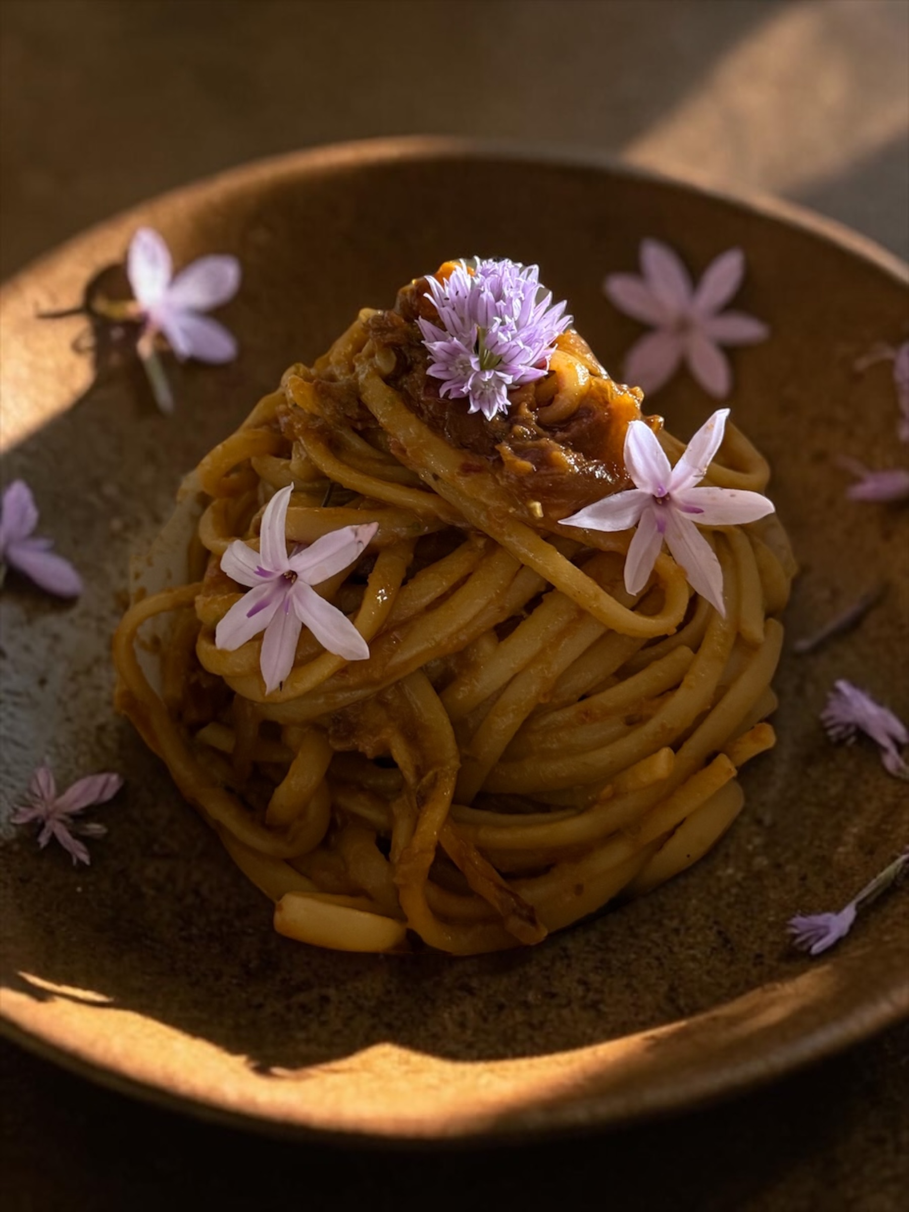 Linguine sauce ail et oignons confits