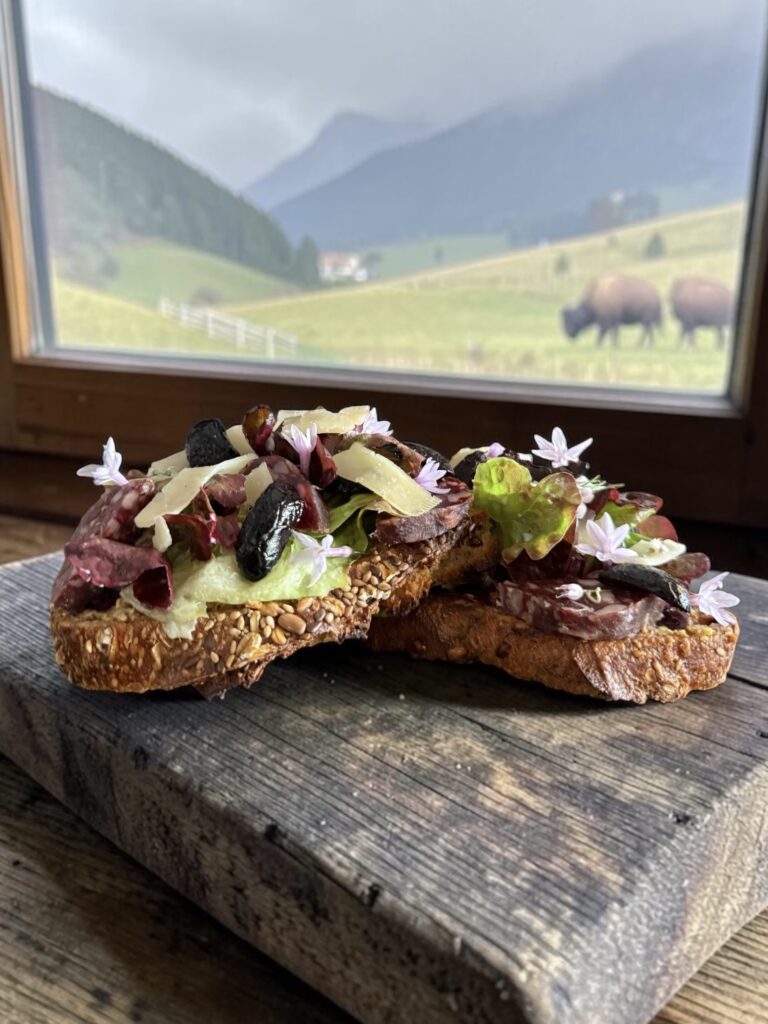 Tartine au saucisson de bison et salers